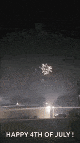 a fireworks display in the night sky with the words `` happy 4th of july '' .