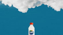 a bottle of fanta sprma in front of a blue sky