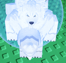 a cartoon of a polar bear sitting on a green surface