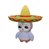 a penguin wearing a sombrero is surrounded by hearts