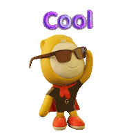 a cartoon character wearing sunglasses and a cape with the word cool below him