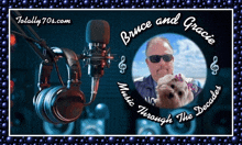 a picture of bruce and gracie music through the decades with a microphone and headphones