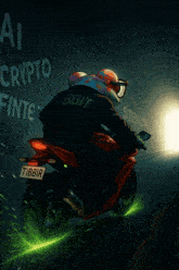 a cartoon of a frog riding a motorcycle with a license plate that says tibbir