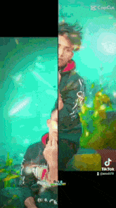 a screenshot of a tiktok video shows a man covering his face