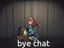a cartoon character with red hair is standing next to a man and says bye chat