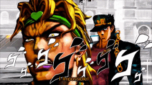 a cartoon drawing of dio and jotaro with the words " impossible " on the bottom