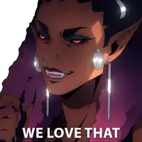 a cartoon of a vampire with the words " we love that " below it