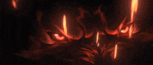 a cartoon drawing of a monster with red flames coming out of it 's eyes