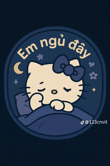 a hello kitty sleeping in a circle with the words em ngu day written on it