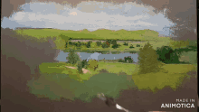a painting of a river and trees is made in animatica