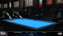 a pool table with the name van boening on the top