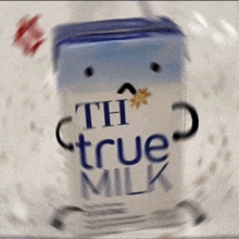 a box of th true milk with a face on it