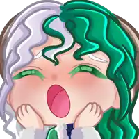 a cartoon drawing of a girl with green and white hair