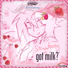 a drawing of a person with the words strawberry got milk