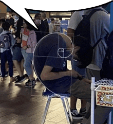 a man sits on a chair in front of a speech bubble that says ' welcome '
