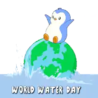 a penguin sitting on top of a globe with the words world water day below