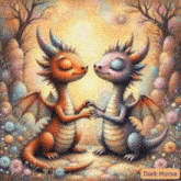 a painting of two dragons holding hands with the words dark horse underneath them