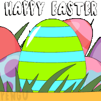 a colorful easter egg with the words happy easter written on it