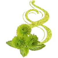 a letter s with green flowers and leaves on it