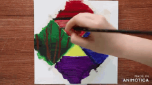 a person is painting with a brush on a piece of paper that says made in animatica on the bottom