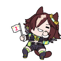 a cartoon character is holding a flag with the number one on it