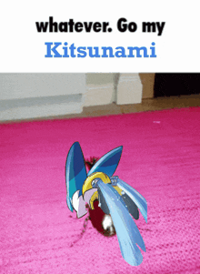 a picture of a cartoon character with the words " whatever go my kitsunami " below it
