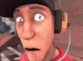 a close up of a cartoon character wearing headphones and making a funny face .