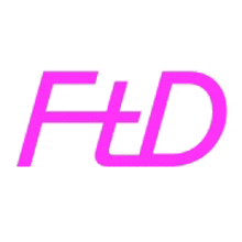 a pink fd logo on a white background