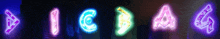 a row of colorful neon signs with the letters c and a on them