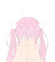 a drawing of a girl with pink hair and a heart above her head