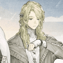 a drawing of a man with long blonde hair and a necklace