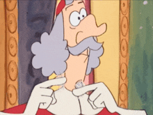 a cartoon of a man with a beard is pointing at his nose