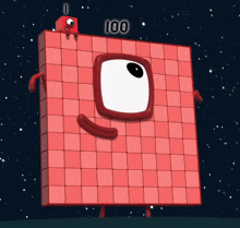 a cartoon character with the number 100 on it 's head