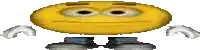 a pixel art of a yellow smiley face with arms and legs and a sad face .