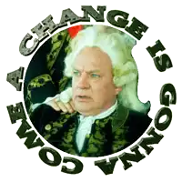 a man in a wig is in a circle with the words change is gonna come around him