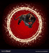 a black panther is jumping in a circle on a red background