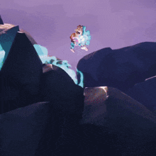 a cartoon character is flying through the air while holding a skateboard