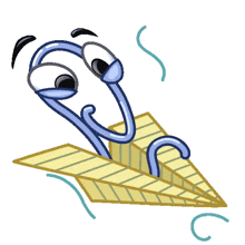 a cartoon drawing of a paper airplane with a clip on it