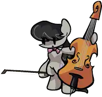 a drawing of a pony holding a violin and a bow
