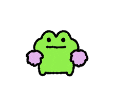 a green frog with pink pom poms on its arms