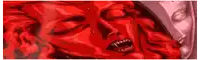 a close up of a cartoon character 's face with blood coming out of it 's mouth .