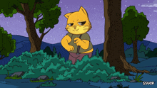 a cartoon of a cat standing next to a tree with $sugr written on the bottom right