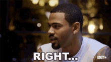 a man with a beard says right on a bet advertisement