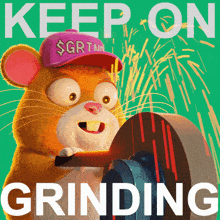a hamster wearing a purple hat that says $ grtnn
