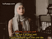 a woman wearing a hijab and scarf is talking to someone .