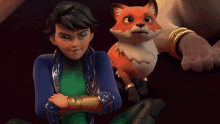 a boy and a fox are standing next to each other in a cartoon