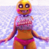 chica from five nights at freddy 's is wearing a pink bikini and a shirt that says go party .
