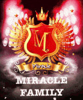 a logo for the miracle family with a crown and wings