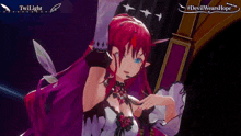 a girl with red hair and blue eyes is dancing in a video game
