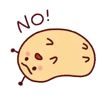 a cartoon drawing of a potato with a face and the word no above it